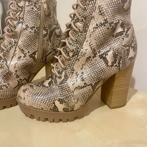 Snakeskin Lace-Up Ankle Boots